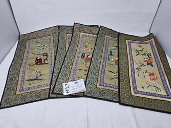 Lot 393 Vintage Chinese Embroided Silk Panels Five(5) Different Designs 9' X 17.5'
