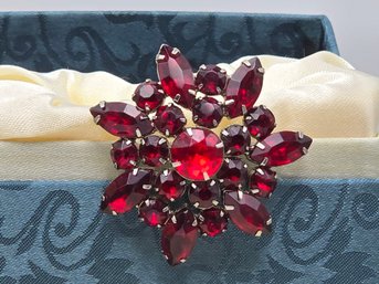 Item 23 Exquisite Red Rhinestone Brooch - 1.75 Inches