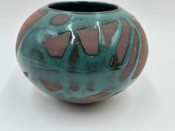 Item 15 Handmade Red Clay Art Vase Green Glazed 5.5x5.5x4 Tall