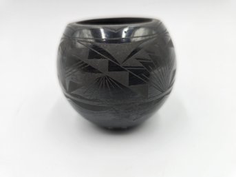 Item 23 Native Blackware Jar By Noel & Lenore 2007 Size: 3 X 3 X 2.5' Tall