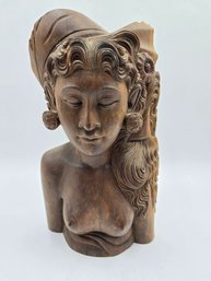 Item 119 Vtg Ironwood Carved Wood Klung Klung Statue Bust Female Figure Balinese - 6x4x10.5' Tall #12415-0