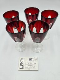 Item 164 Set Of 5 Vintage Luminarc Cristal D'Arques Ruby Red Gothic Glasses, 5' Tall (2.5' Diameter)