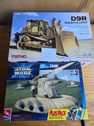 Collection Of Two Model Kits: Armored And Sci-Fi Models-Meng Model D9R Doobi Armored Bulldozer, Star Wars Tank