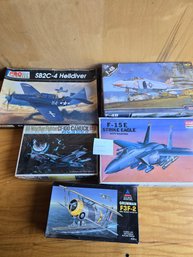 Collection Of Five Model Kits: Aircraft Models-Meng German A7V Tank Krupp, Academy Phantom F4B And Other Items