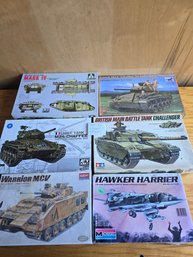 Collection Of Six Model Kits: Military And Aircraft Models- Takom Mark IV 'Male' Heavy Battle Tank And More