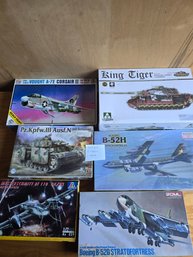 Lot Of 6 Model Kits: ESCI A-7E Corsair II, Takom King Tiger, Pz.Kpfw.III, Minicraft B-52H