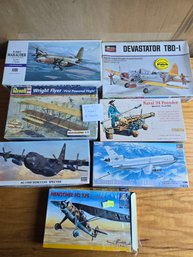 Lot Of 7 Model Kits: Hasegawa B-26B/C, Monogram TBD-1, Revell Wright Flyer, AC-130H Spectre