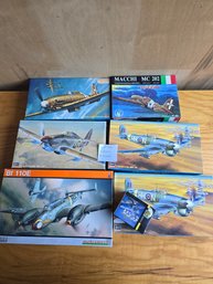 Lot Of 6 Model Kits: Hasegawa Macchi C.205, MC.202, Hurricane Mk IId, Eduard BF-110E