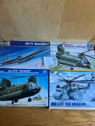 Lot Of 4 Model Kits: Revell SR-71 Blackbird, ACH-47 Chinook Gunship, CH-47D Chinook, MH-53E Sea Dragon