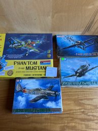 4 Model Kits: Sealed Monogram P-51D Mustang, Dragon P-61B, Tamiya FW190A8, Tamiya FW190 D-9