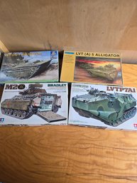 Lot Of 4 Model Tanks: Tamiya Italeri LVT A1, ModelCraft LVT A5, M2 Bradley, Tamiya LVTP7A1