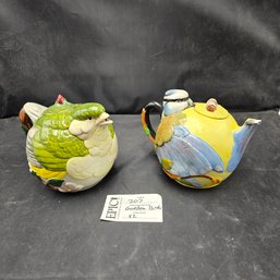 207 - Staffordshire Ceramics 'Garden Birds' Green Finch And Wren Teapots (Pair)