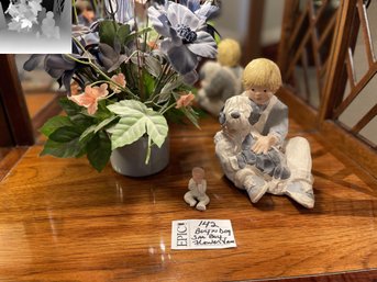 Lot 142 Boy/ Dog/ Flower Vase Decor