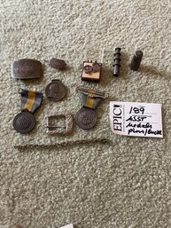 Lot 189 Lot Of Assorted Medal, Pins And Sterling Belt Buckle