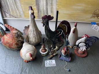 Lot 315 Bunch Of Assorted Wooden Roosters And Chickens