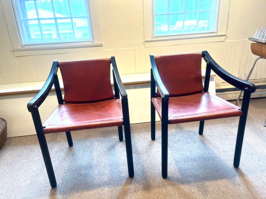 Pair Of Cassina Leather And Wood Chairs