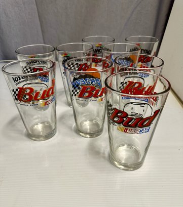 9 Budweiser Nascar Beer Glasses
