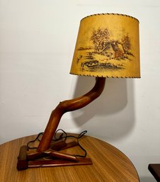 Vintage Wooden Lamp With Fiberglass Shade