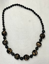 Black Lace Wrapped Large Beaded Necklace