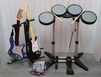 Rock Band Set - 2 Guitars With Drum Set And Mircophone And Disks