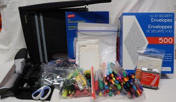 Mixed Lot Office Supplies - Includes Sharpies, Envelopes, Paper Cutter, Hole Puncher, And More!