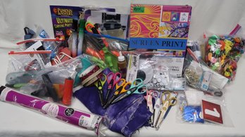 Mixed Lot Craft Items - Google Eyes, Embroidery Floss, Screen Print, Scrapbooking Scissors And More!