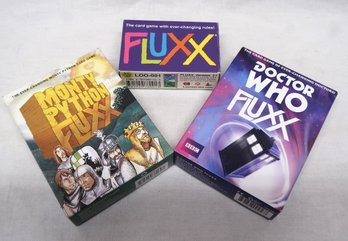 3 Fluxx Games Including Monty Python And Doctor Who