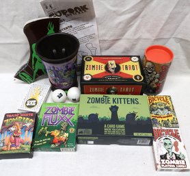 Zombie / Horror Game Collection Including Zombie Fluxx, Zombie Kittens, And Zombie Tarot