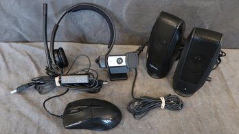 Computer Accessory Lot- Headset, Camera, Mouse, Speakers