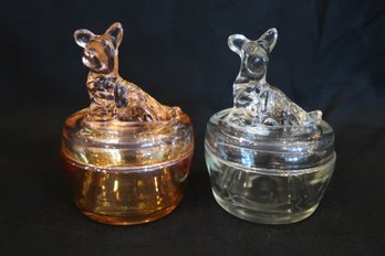 Set Of 2 Jeanette Glass Scotty Dog  Powder Jar / Trinket Dish
