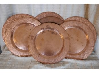 Set Of 7 Hammered Copper Charger Plates