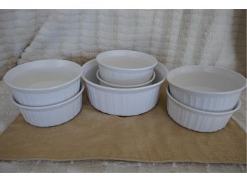 French White Corning Ware 7 Bowl Set