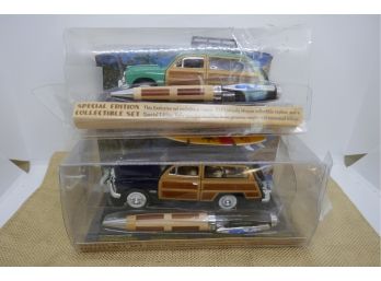 Set Of 2 Model 'woody' Wagon With Wood Yafa Pens