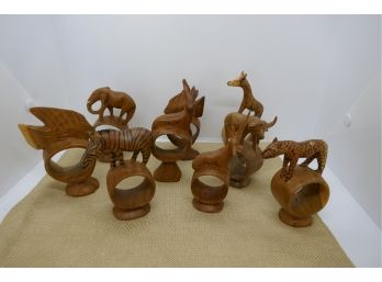 Set Of 10 Carved Wood Napkin Rings - Kenya