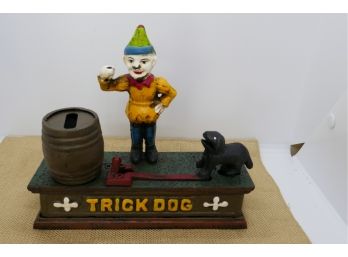 Cast Iron Trick Dog Bank With Clown