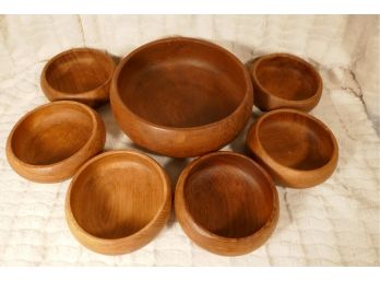 Teak Wood Salad Bowl With 6 Smaller Bowls