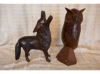 Set Of Two Sonoran Ironwood Sculptures Owl And Coyote