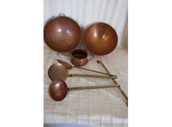 Copper Bowls And Utensils With Hang Bar