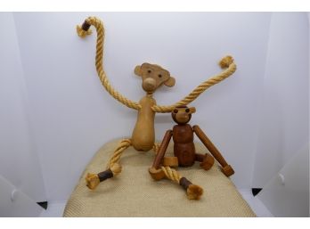 Set Of Two Mid-century Wood Monkeys