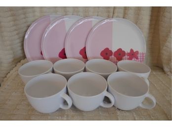 Zak Designs! Set Of 4 Plates And 7 Oversized Mugs -new