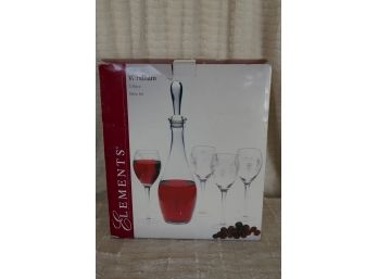 Glass Carafe And Etched Wine Glass Set - New