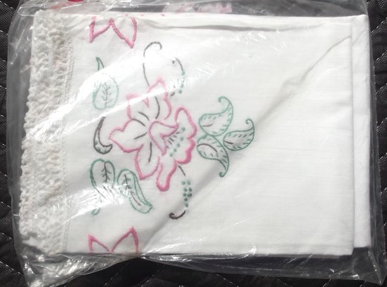 Two New Embroidery  Pillow Cases In Package  At Least 3 More