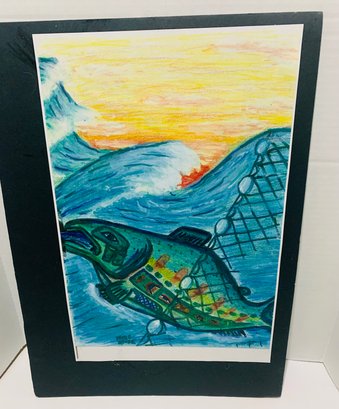 Great Native Art Print Salmon Caught In The Net