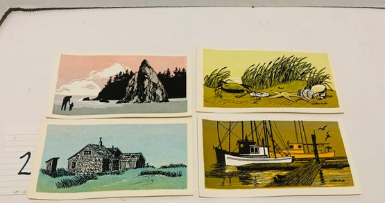 Four Eldon Butts Designed & Hand Printed Notes Along The Beach Prints #2