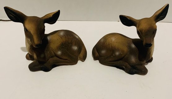Two Sitting Doe Deer Vintage Pottery From Taiwan