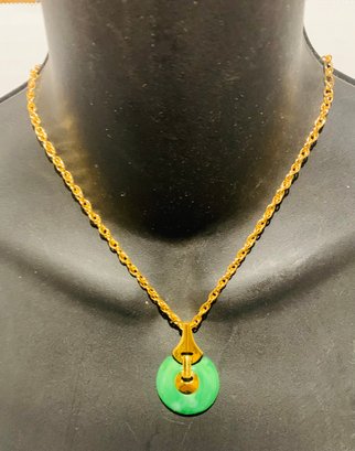 Trafari Gold Tone Necklace With Jade Type Pendant