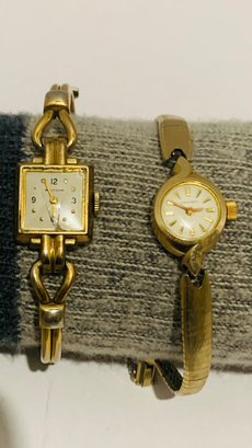 Two Old Quality Ladies Watches Gold Toned Bands And Bodies