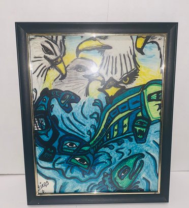 Mike Krise Framed Print Birds & Fish Colorful & Attractive