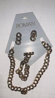 Roman Gold Tone Jewelry Suite Necklace Earring Bracelet $15 30 Years Ago