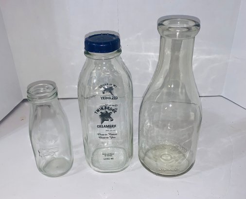 Trio Of Three Vintage Milk Dairy Bottles